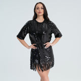 Short-sleeved Sequined Banquet Plus-size Evening Dress for Women