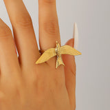 Vintage 18K Gold Plated Stainless Steel Bird Wing Open Ring for Women