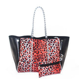 Camo Leopard Black Print Beach Tote – Women’s Neoprene Travel Bag, Diving Fabric Casual Handbag