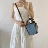 Small top handle purse, women's bag fruit basket bag, denim crossbody bucket vegetable basket bag, women's three-dimensional bag