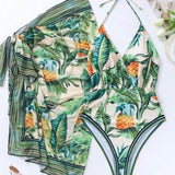 Triangle Sexy One Piece Tropical Print Swimsuit Women's Two Piece Set