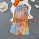 Beach Vacation Fashion Set – Halter Crop Top + High-Waist Tie-Dye Print Skirt, Two-Piece Bikini Cover-Up Coord