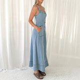 Denim medium and long dress, suspender backless temperament commuter dress
