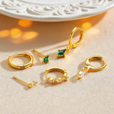 Copper Inlaid Zircon Rhombus Pendant Women 3pcs Earrings Set Studs Buckle Hoops