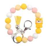 PU Tassel Keychain Bag charm Silicone Beaded Keychain Wristlet Key Ring Bracelet Cute Car Key Chain Holder for Women Girls