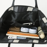 Trendy Canvas Shoulder Tote – Fashion Stripe Large Handbag, Casual Weekender Shopper