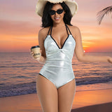 Women's Sexy Beach Shiny Contrast Color One-Piece Swimsuit