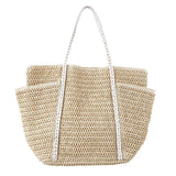 Summer Straw Tote – Women’s Large Shoulder Beach Bag, Patchwork Handwoven Purse