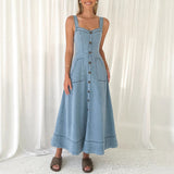 Denim medium and long dress, suspender backless temperament commuter dress
