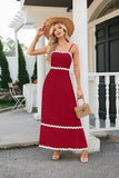 Women's long sleeveless dress with suspenders and pleated lace