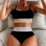 Women's High Waist Sexy Sling Bikini Sports Two Piece Swimsuit with Chest Pad