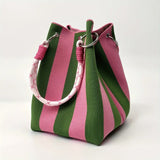 Woven Bucket Bag – Fashion Knit Handbag, Lucky Drawstring Shoulder Purse, Women’s Vacation Tote