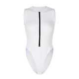 Summer Zipper Crew Neck Sleeveless Fashion Sexy Solid Color Versatile Cool Bodysuit Women's Top