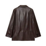 Women Lapel Leather Blazer