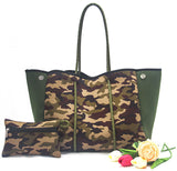 Camo Leopard Black Print Beach Tote – Women’s Neoprene Travel Bag, Diving Fabric Casual Handbag