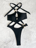 One-piece Swimsuit Halter Bikini Swimsuit Women's Cross Swimsuit Solid Color Bikini