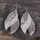 Bohemian Geometric Drop Earrings - Lightweight Faux Leather Leaf Design with Double-Sided Color & Triple Tassel Fringe