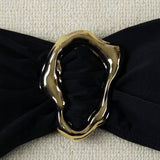 Black Bandeau Bikini Sexy Bowknot Strappy Two Piece Swimsuit Women's Hot Sale