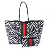Camo Leopard Black Print Beach Tote – Women’s Neoprene Travel Bag, Diving Fabric Casual Handbag