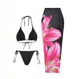 Bikini Cover Up Sexy Lily Printed Swimsuit Three Piece Set