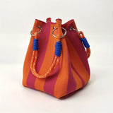 Woven Bucket Bag – Fashion Knit Handbag, Lucky Drawstring Shoulder Purse, Women’s Vacation Tote