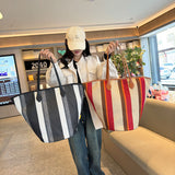 Trendy Canvas Shoulder Tote – Fashion Stripe Large Handbag, Casual Weekender Shopper