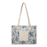 Square tote large capacity bag, women's winter tote bag, printed blue commuter fashion versatile portable shoulder bag