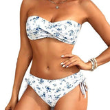 Tube top screw bag floral swimming split bikini