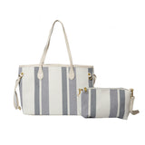 Canvas Striped Letter Print Tote – Large Shoulder & Crossbody Bag, Trendy Versatile Shopper