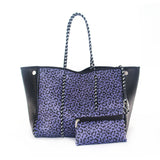 Camo Leopard Black Print Beach Tote – Women’s Neoprene Travel Bag, Diving Fabric Casual Handbag