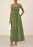 Women's Dress, Thin Shoulder Strap Pleated Vest, Suspender Pocket Dress