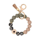 PU Tassel Keychain Bag charm Silicone Beaded Keychain Wristlet Key Ring Bracelet Cute Car Key Chain Holder for Women Girls