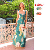 Summer French Retro Maxi Dress Printed Spaghetti Strap Slimming Dress
