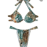 Printed Bikini Swimsuit with Underwire Sexy Two Piece Triangle Backless Beach Vacation Swimwear