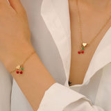Alloy Cherry Strawberry Apple Pineapple Fruit Bracelet Necklace Jewelry Set