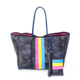 Camo Leopard Black Print Beach Tote – Women’s Neoprene Travel Bag, Diving Fabric Casual Handbag