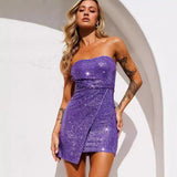 Tube top dress sequins off-the-shoulder temperament short slim-fitting hip-wrapped dress skirt gradual change sequins
