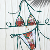 Split swimsuit female sexy small fresh print lace-up bikini sexy swimsuit female