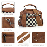 Chessboard double zipper small crossbody bag,Tote small crossbodyPU square bag, Small Crossbody Purse for Women Triple Zip,