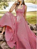 Summer Fashion Striped Tank Dress – Flared Tie-Waist Midi