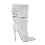 Pointed Toe Suede Stacked Heel Boots