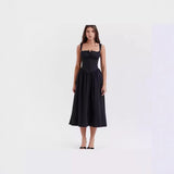 Floral Printed French Lace-Up Halter Dress - Sleeveless Spaghetti Strap Holiday Party Dress with Suspender Detail