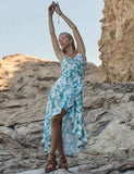Sexy Floral Print Suspender Skirt Dress - Women's V-Neck Ruffled Reformation Style Holiday Party Dress