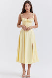 Sleeveless Strapless Bandage Corset Dress - Floral Print Long Midi Dress with Lace Up Back & Thigh Slit