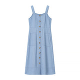 Denim medium and long dress, suspender backless temperament commuter dress