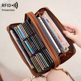 RFID anti-theft brush, women's long wallet, retro cow pattern organ card bag, large capacity clutch bag.