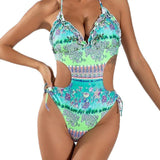 Sexy Backless Slim Fit Printed Bikini One Piece Swimsuit with Ruffled Design