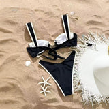 Two Piece Color Block Bikini Swimsuit for Women Sexy String Swimwear