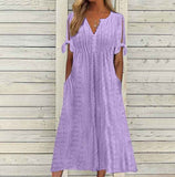 Women's Dress V-Neck Hollow Out Lace Long Dress Women