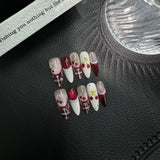 Exquisite Christmas Press on NailsHandcrafted Autumn and Winter Premium Finished Medium and Long Cute Red Beauty